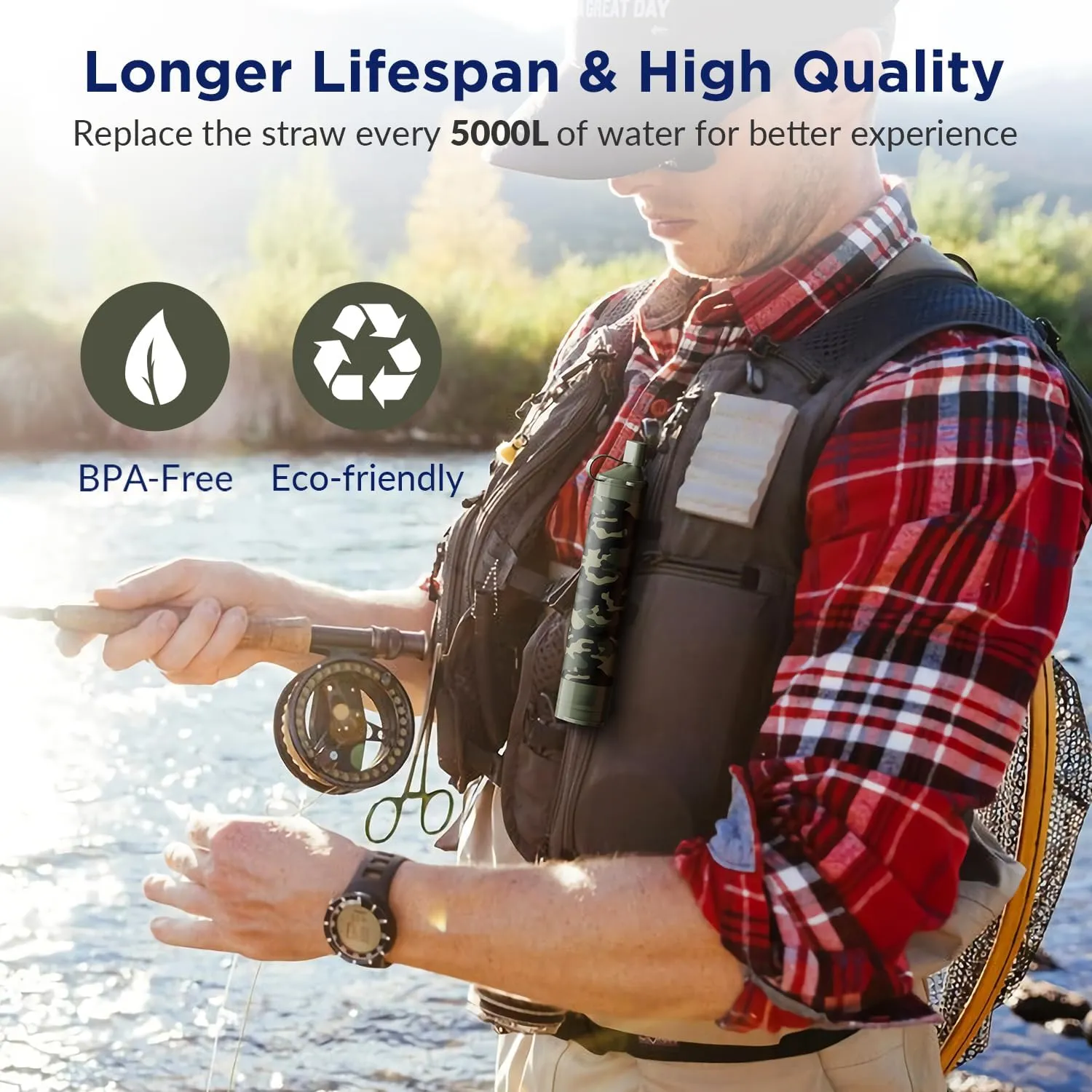 Membrane Solutions Straw Water Filter S1, NSF/ANSI 42&372&401 certificated, Survival Filtration Portable Gear, Emergency Preparedness, Supply for Drinking Hiking Camping Team Family Outing