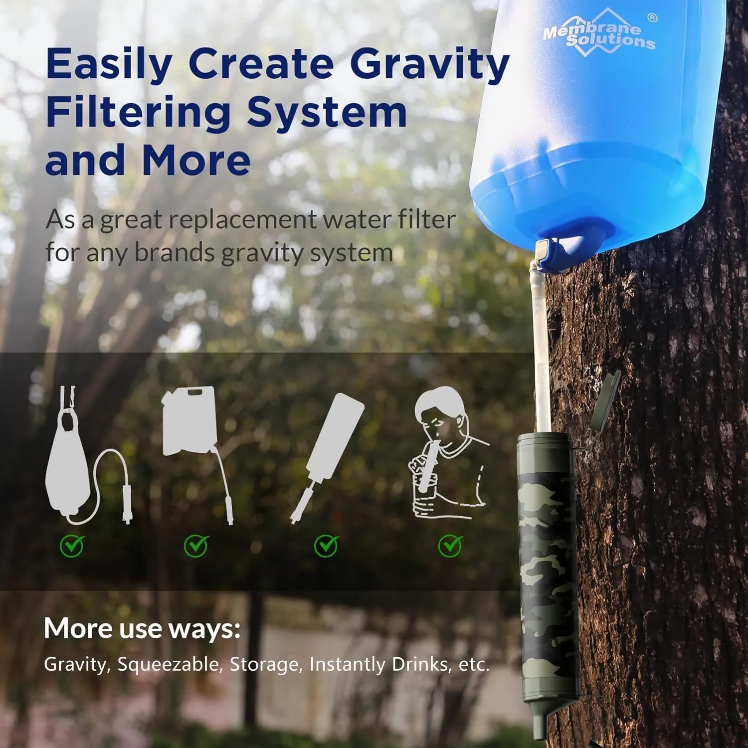 Membrane Solutions Straw Water Filter S1, NSF/ANSI 42&372&401 certificated, Survival Filtration Portable Gear, Emergency Preparedness, Supply for Drinking Hiking Camping Team Family Outing