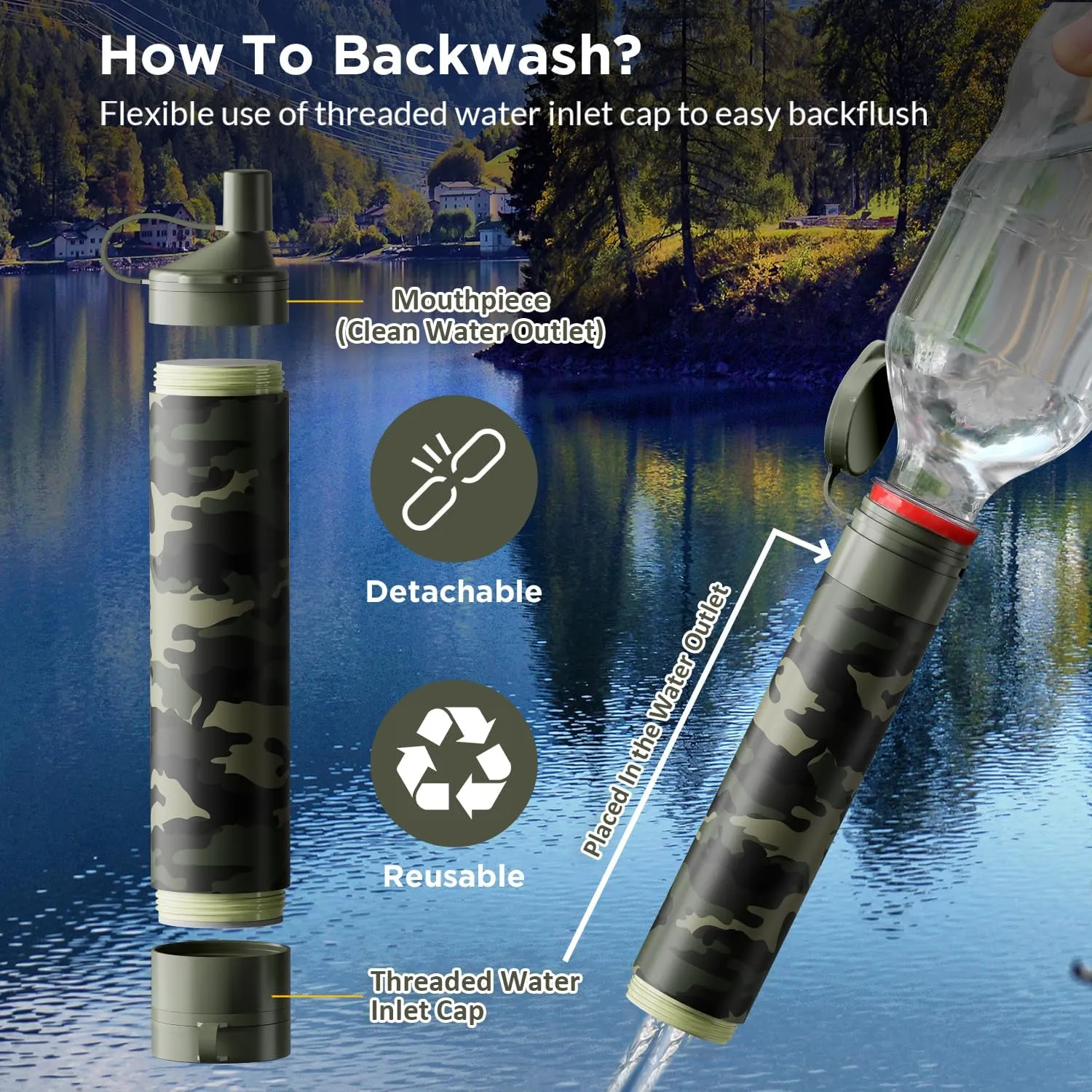 Membrane Solutions Straw Water Filter S1, NSF/ANSI 42&372&401 certificated, Survival Filtration Portable Gear, Emergency Preparedness, Supply for Drinking Hiking Camping Team Family Outing