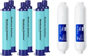 Membrane Solutions Upgrade 5 Stage Water Filter Straw 6 Pack and RV Water Filter 2 Pack for Group Camping Emergency