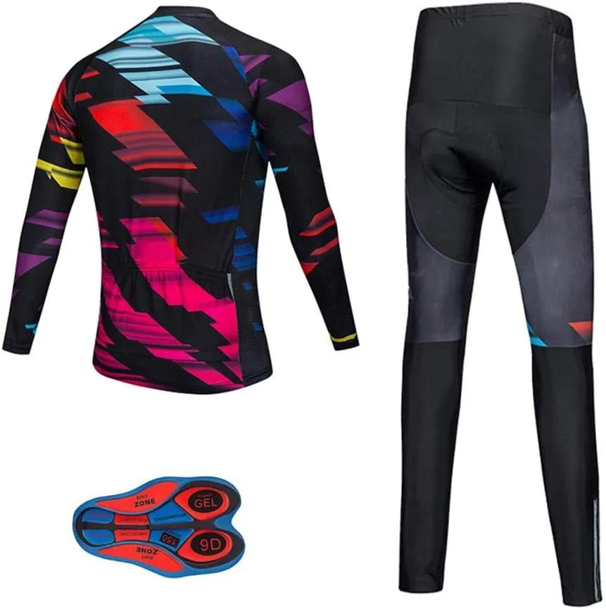 Men Cycling Jersey Set Long Sleeve Pro Cycling Clothes Riding Quick Dry Jacket   Cycling Bib with 9D Pad - Bike Clothing Kit