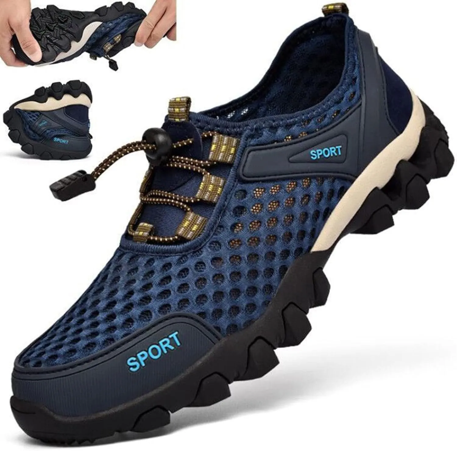 Men Summer Mesh Breathable Hiking Shoes Comfortable Walking Shoes Outdoor Travel Shoes Fashion Casual Sneaker Laces Mens