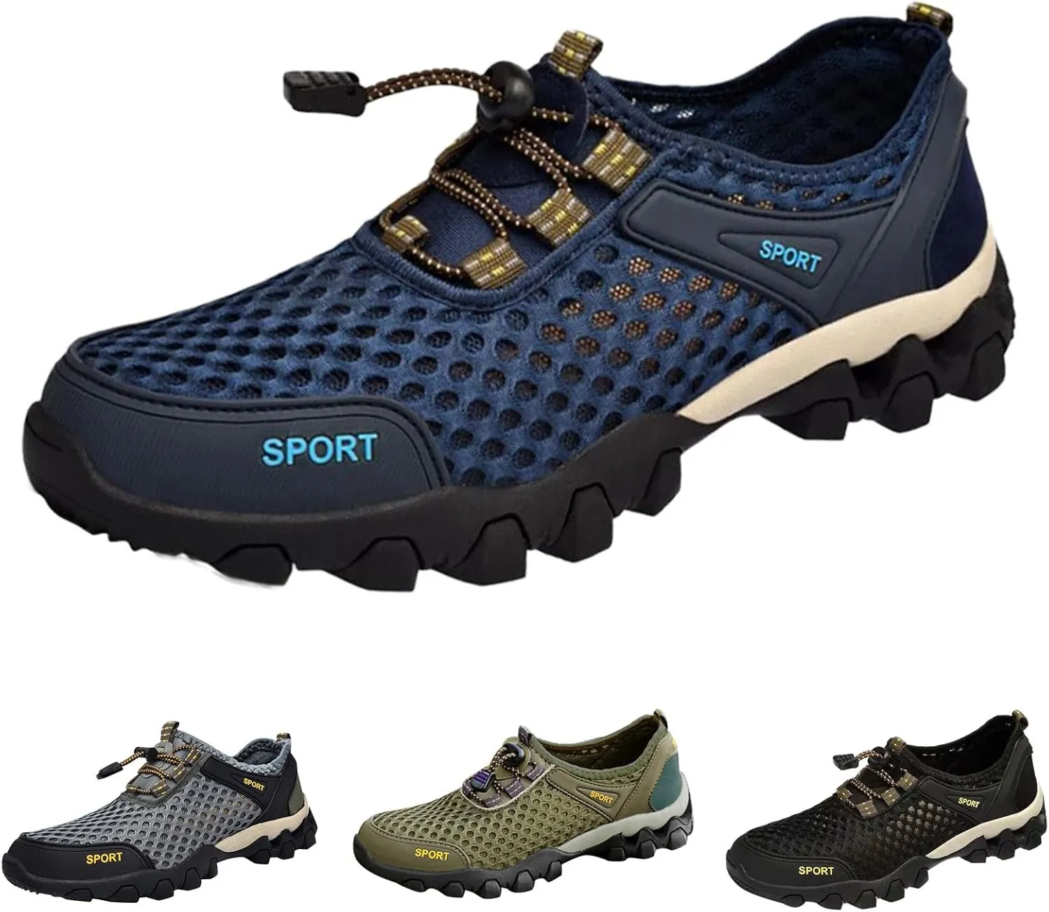 Men Summer Mesh Breathable Hiking Shoes Comfortable Walking Shoes Outdoor Travel Shoes Fashion Casual Sneaker Laces Mens