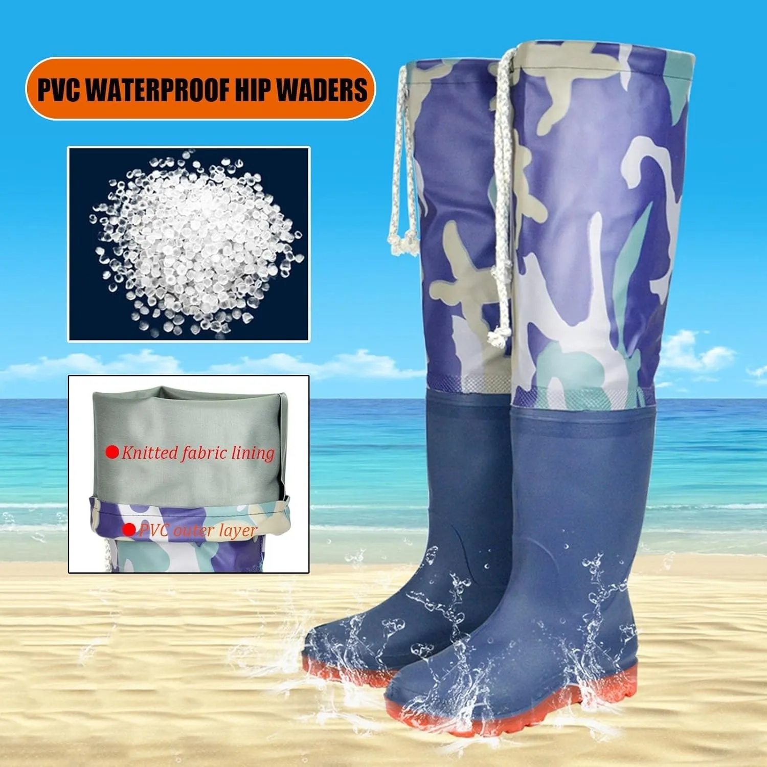 Men Waders Boots Lightweight PVC Waterproof Fishing Boots 60cm Knee High Wader Boots for Outdoor Swamp Stream Hiking，Comfortable And No Leaks