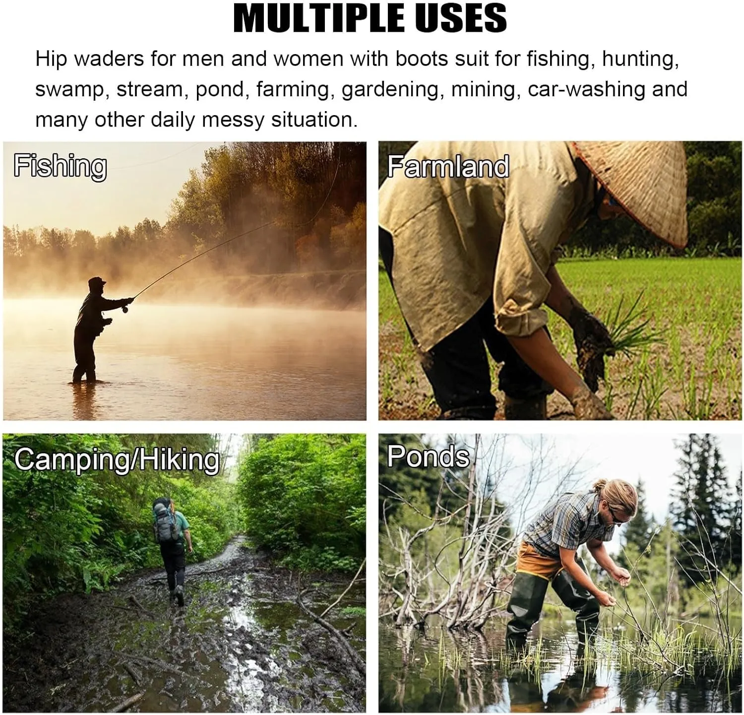 Men Waders Boots Lightweight PVC Waterproof Fishing Boots 60cm Knee High Wader Boots for Outdoor Swamp Stream Hiking，Comfortable And No Leaks