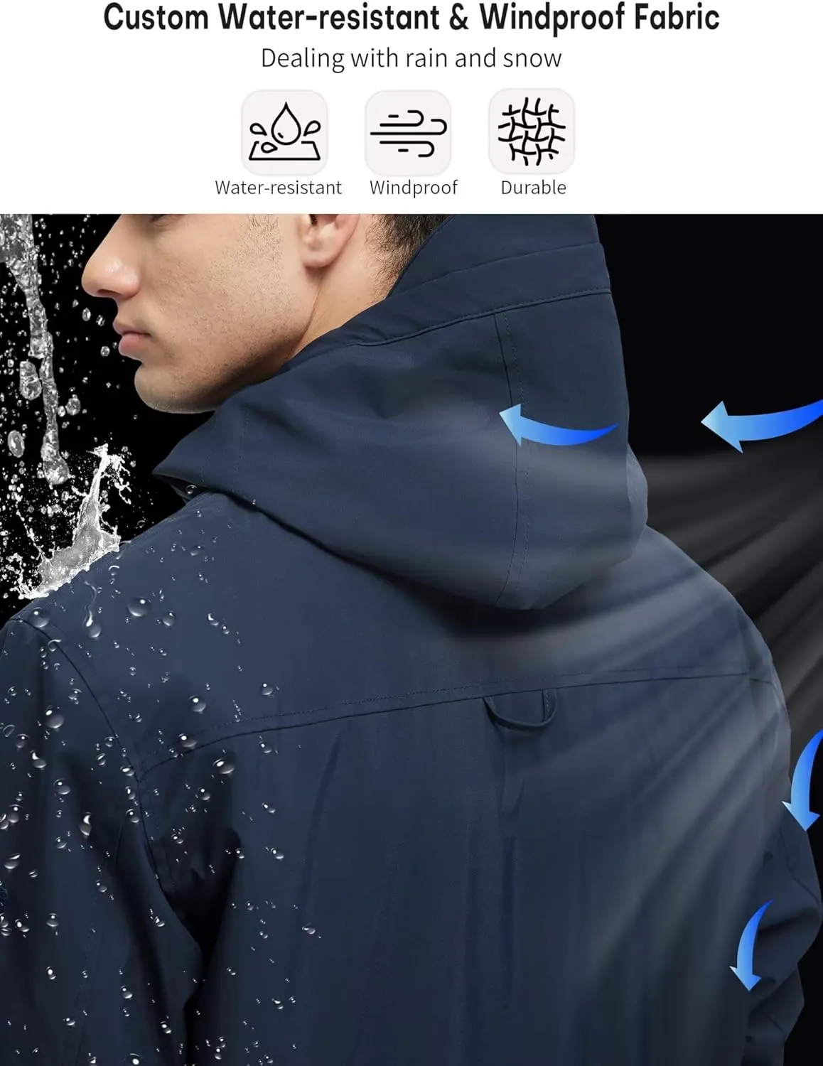 Men's 3 in 1 Waterproof Winter Ski Jackets Warm Windbreaker Snow Rain Coat Thermal Fleece Liner Hood