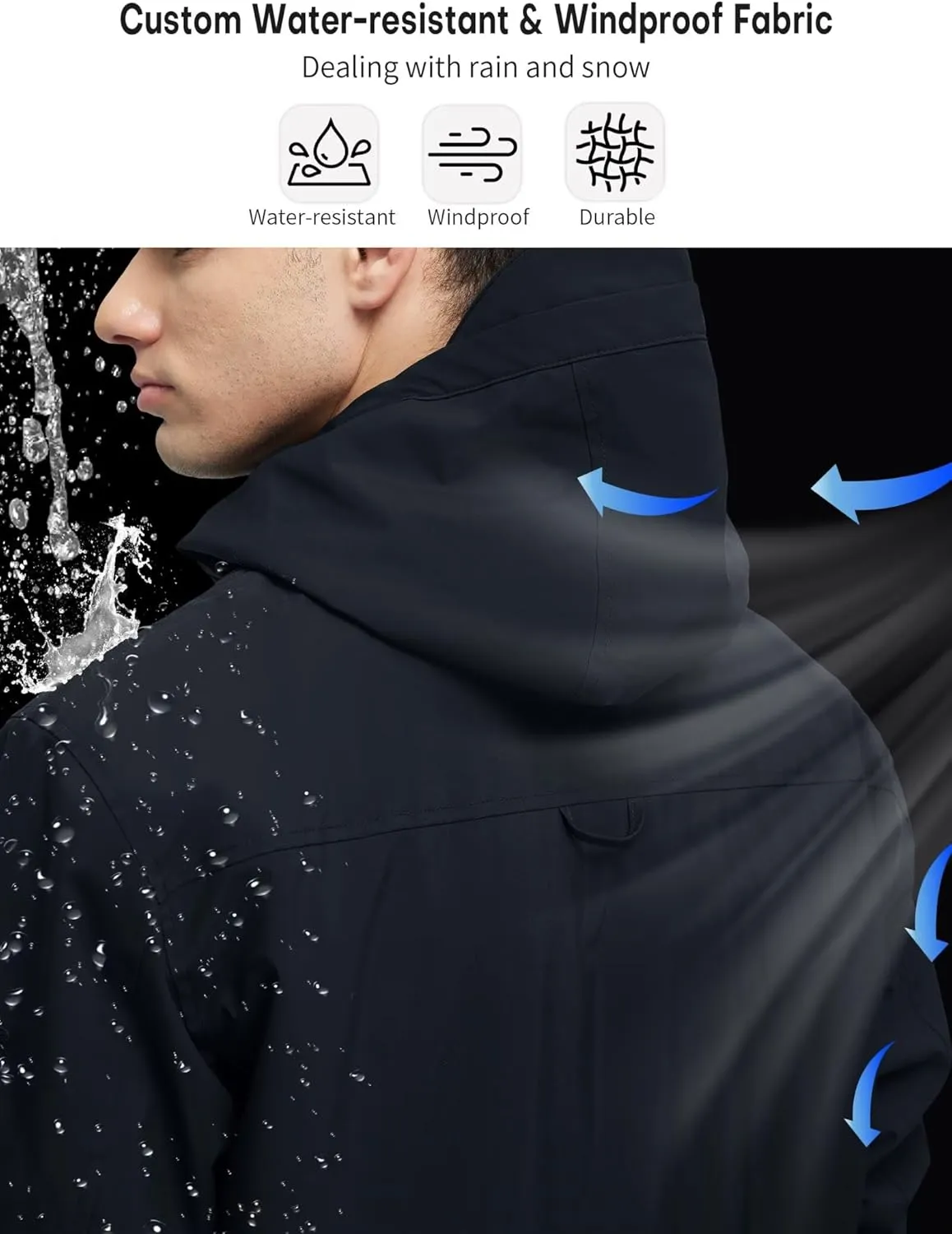 Men's 3 in 1 Waterproof Winter Ski Jackets Warm Windbreaker Snow Rain Coat Thermal Fleece Liner Hood