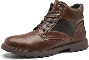 Mens Black Boots Platform Lace Up Motorcycle Boots PU Leather Combat Boots for Business Casual