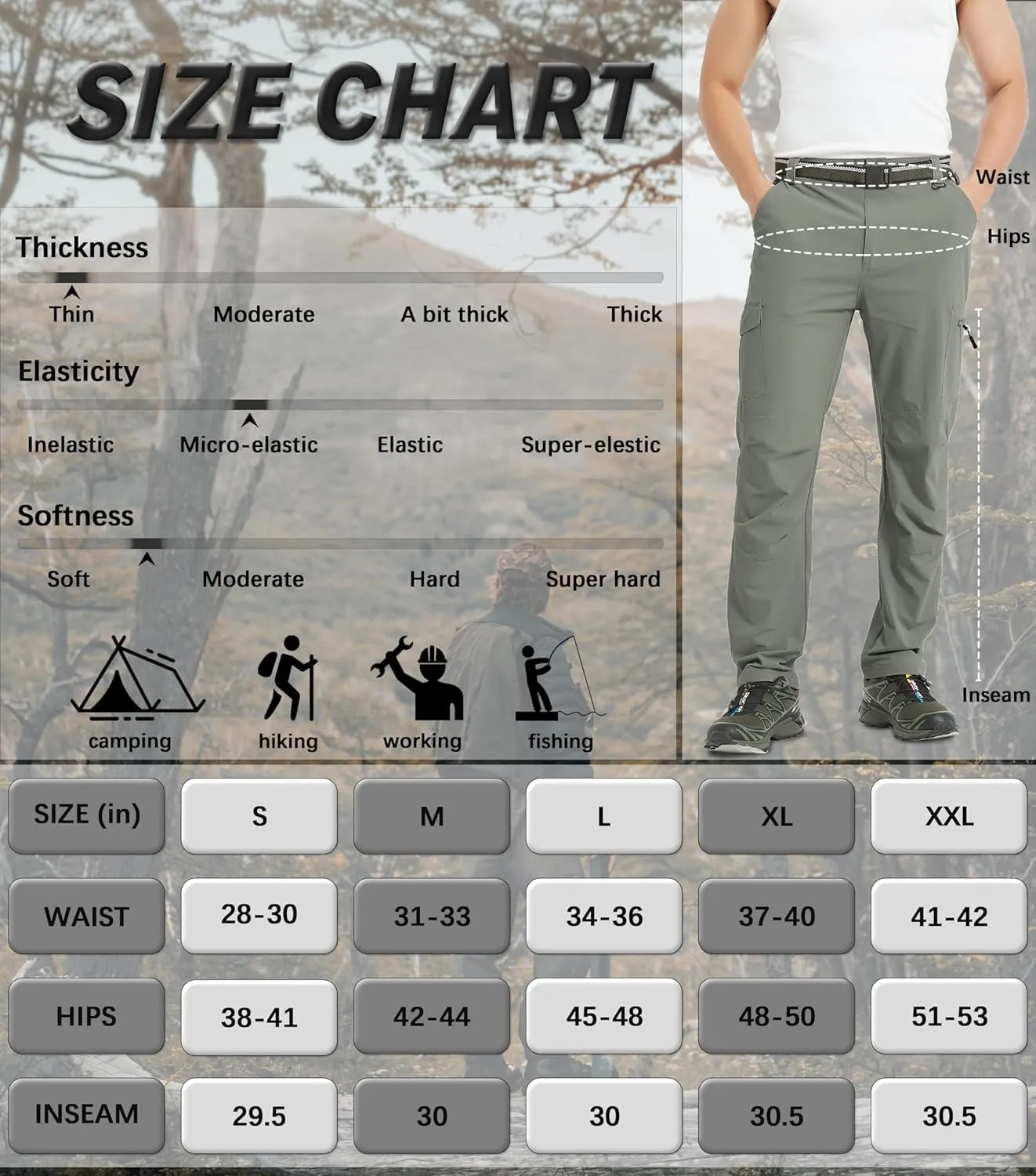 Men's Cargo Hiking Pants Lightweight Water Resistant Quick Dry Outdoor Fishing Travel Climbing Work Pants