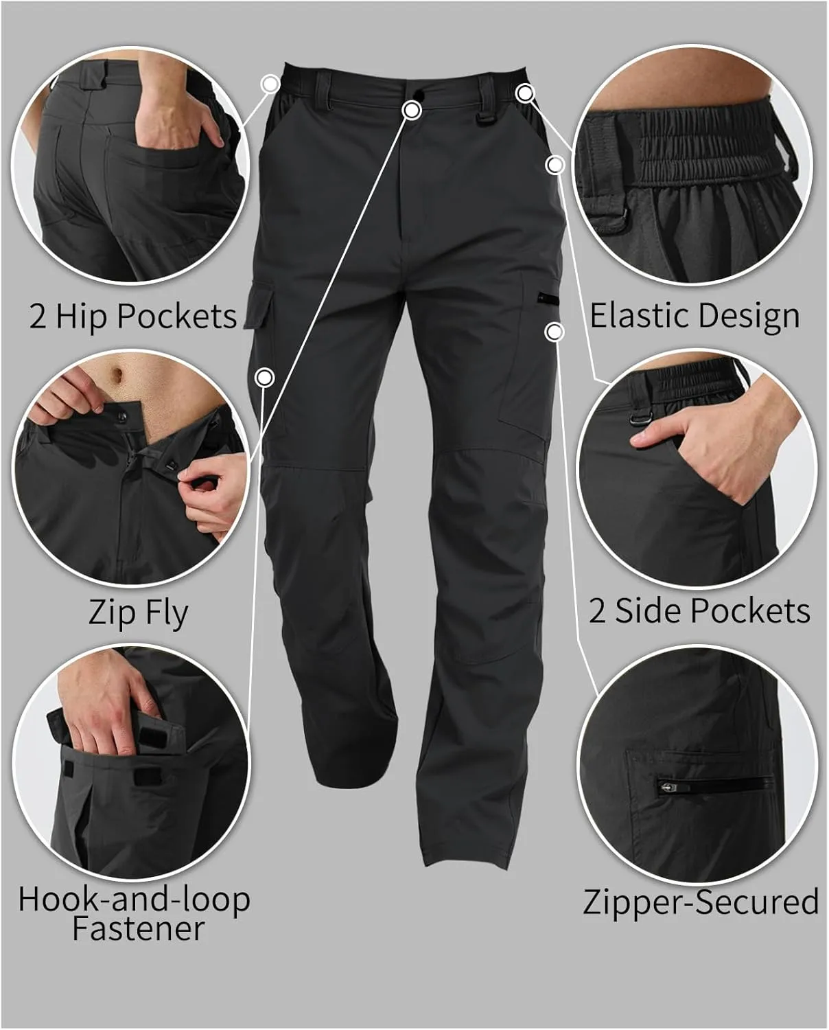 Men's Cargo Hiking Work Pants with 6 Pockets Lightweight Water Resistant Quick Dry Tactical Pants