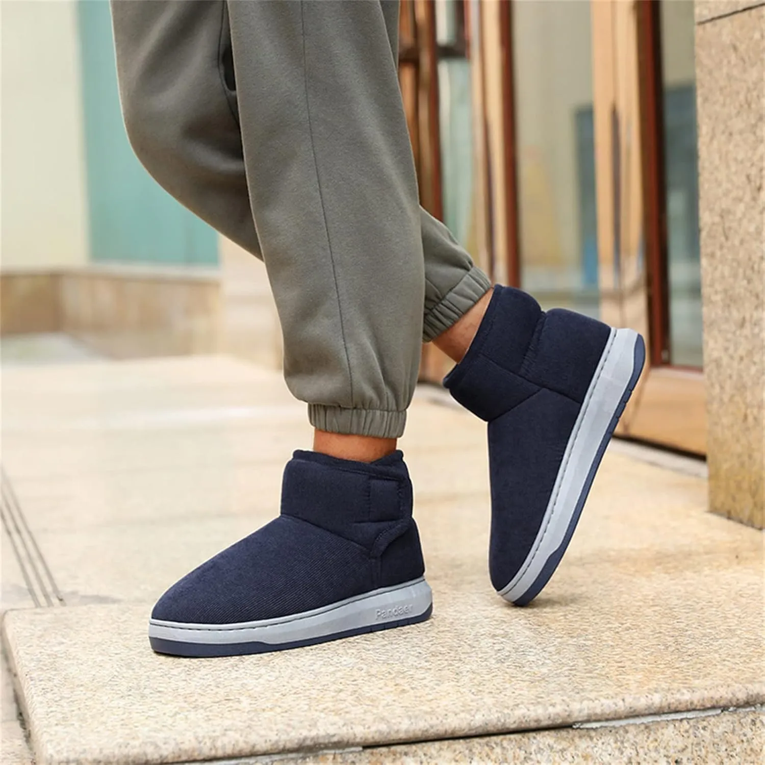 Mens Casual Solid Color Suede Slippers Warm Thick SToled Short Boots Winter Snow Shoes for Men