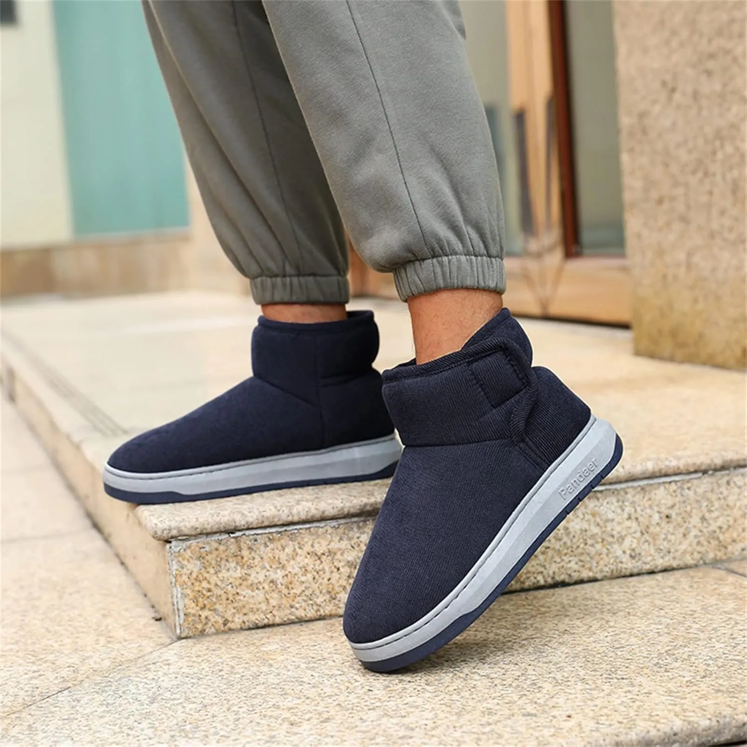 Mens Casual Solid Color Suede Slippers Warm Thick SToled Short Boots Winter Snow Shoes for Men