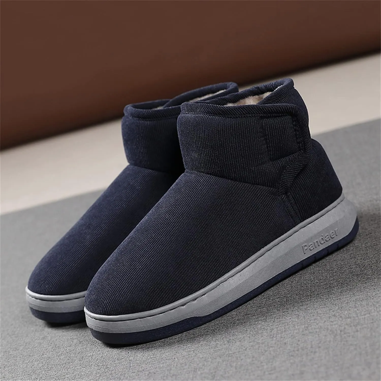 Mens Casual Solid Color Suede Slippers Warm Thick SToled Short Boots Winter Snow Shoes for Men