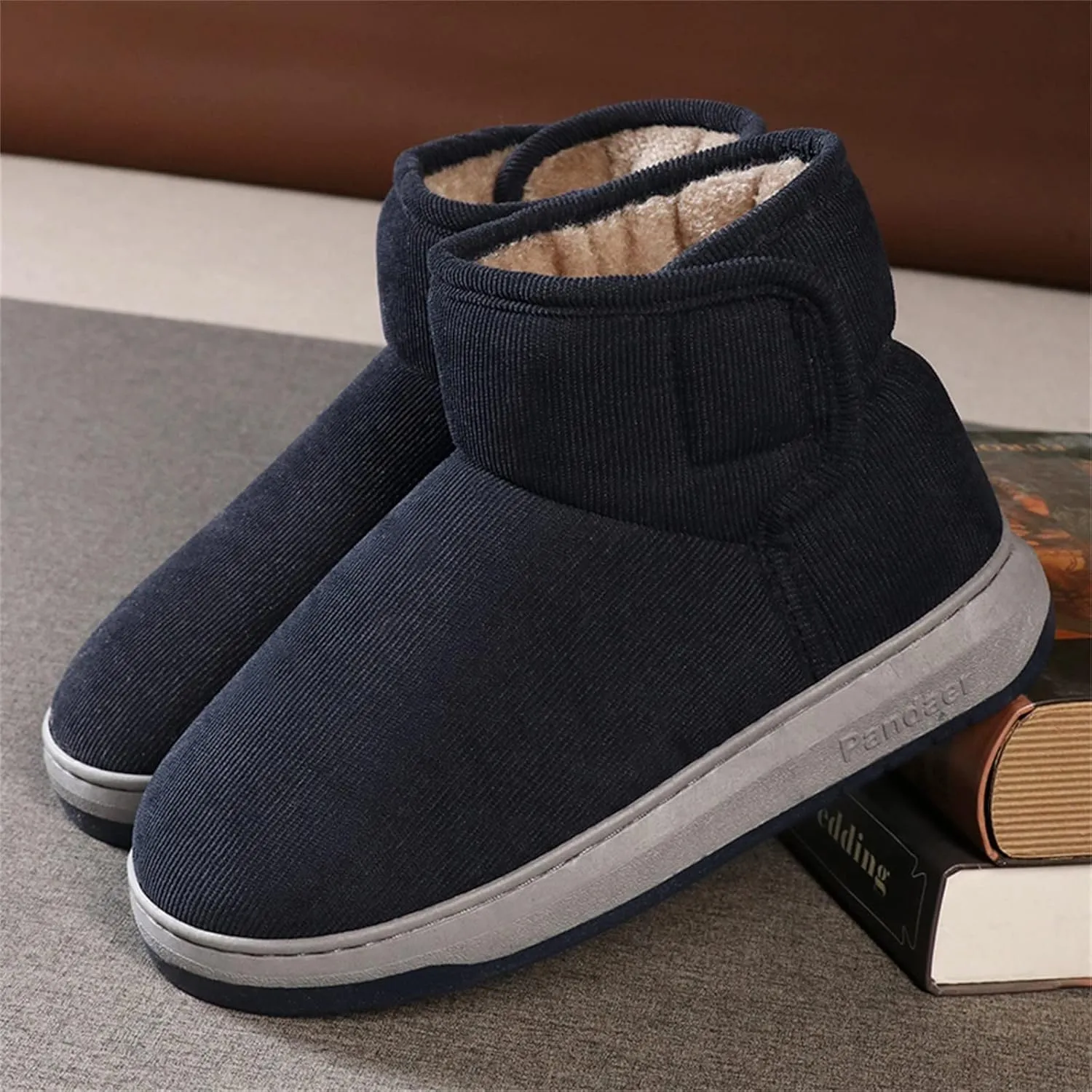 Mens Casual Solid Color Suede Slippers Warm Thick SToled Short Boots Winter Snow Shoes for Men