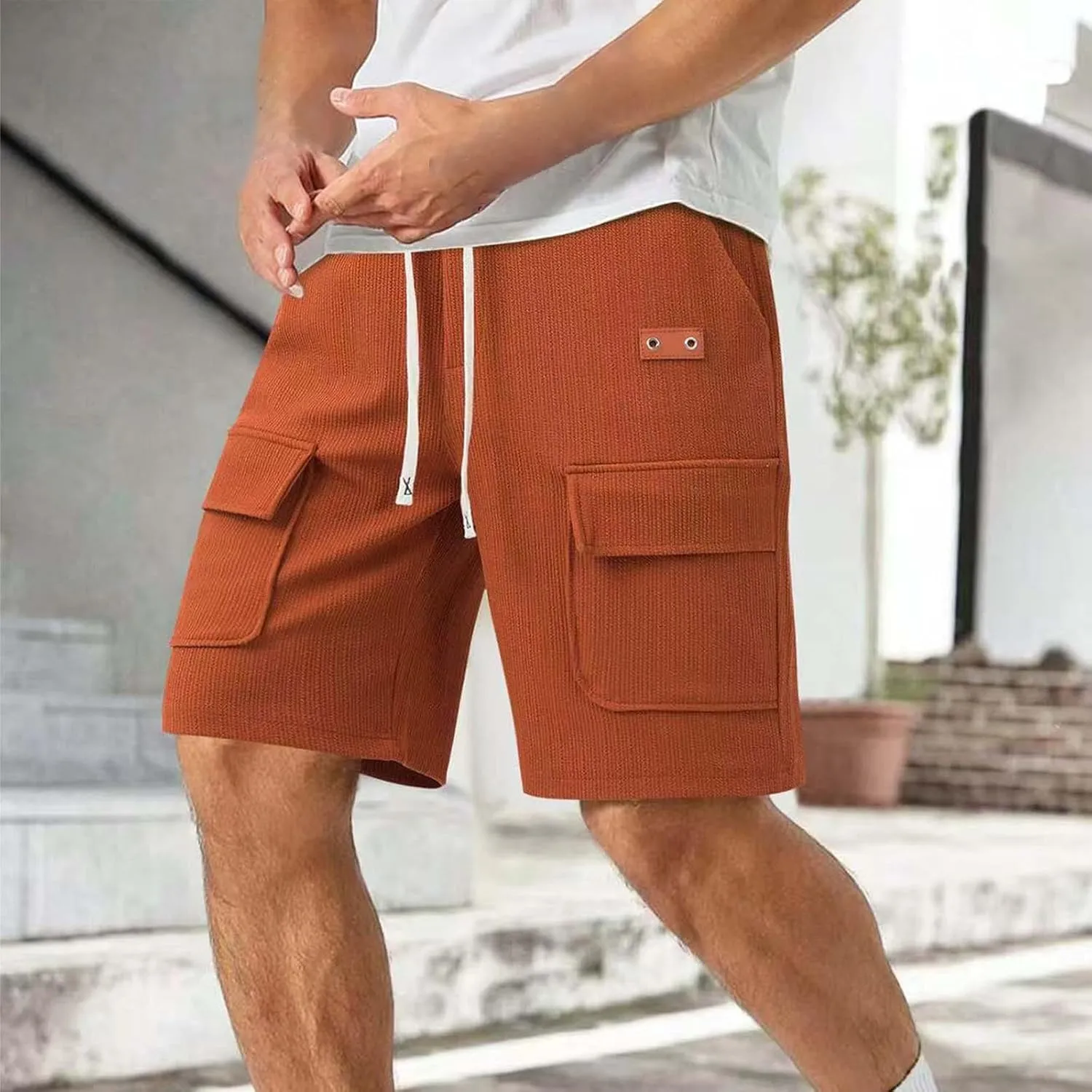 Mens Casual Summer Shorts Cargo Design Lightweight Stretch Waist Multi Pocket Outdoor Lounge Wear