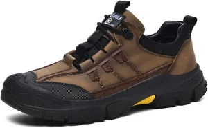 Men's Fashion Hiking Shoes Comfort Platform Anti-Collision Toe Cap Lace-Up Anti-Slip Wear-Resistant Sneakers for Trail Travel Outdoor