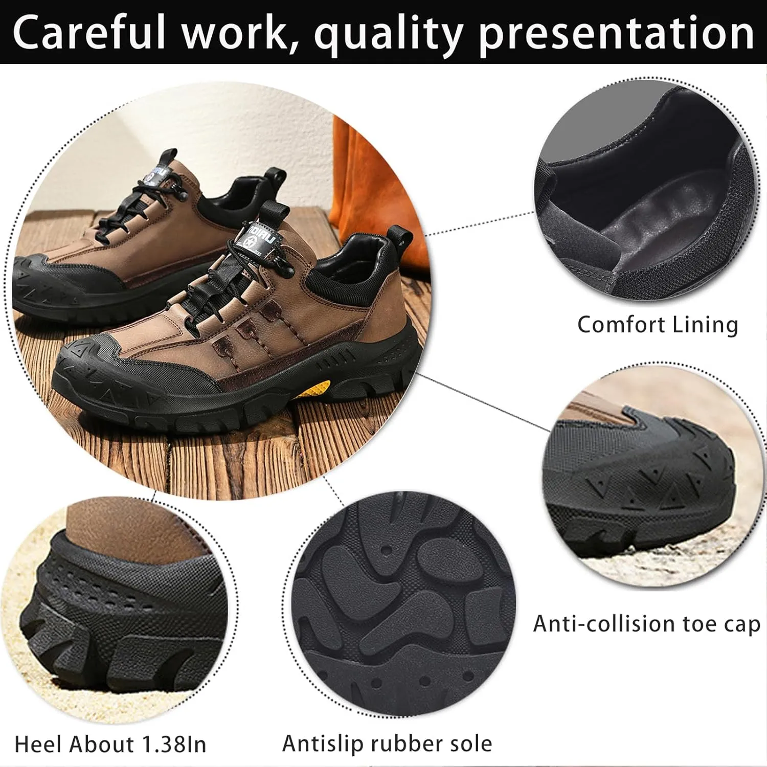Men's Fashion Hiking Shoes Comfort Platform Anti-Collision Toe Cap Lace-Up Anti-Slip Wear-Resistant Sneakers for Trail Travel Outdoor