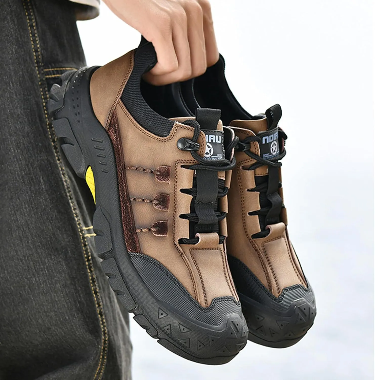 Men's Fashion Hiking Shoes Comfort Platform Anti-Collision Toe Cap Lace-Up Anti-Slip Wear-Resistant Sneakers for Trail Travel Outdoor