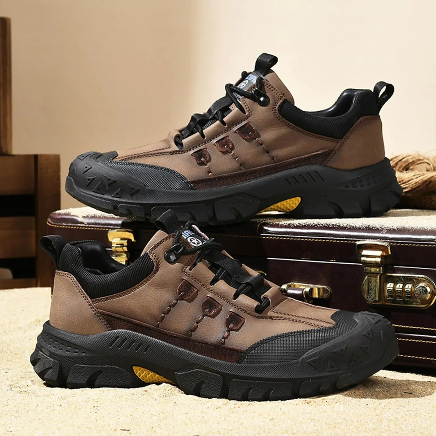 Men's Fashion Hiking Shoes Comfort Platform Anti-Collision Toe Cap Lace-Up Anti-Slip Wear-Resistant Sneakers for Trail Travel Outdoor
