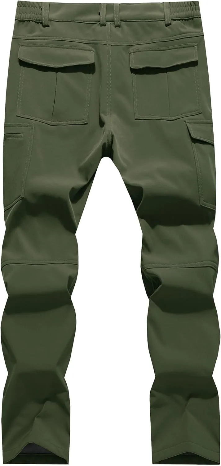 Men's Fleece Lined Outdoor Hiking Pants Waterproof Softshell Insulated Snow Ski Winter Camping Fishing Pants