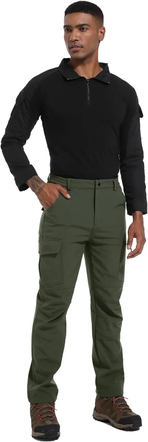 Men's Fleece Lined Outdoor Hiking Pants Waterproof Softshell Insulated Snow Ski Winter Camping Fishing Pants