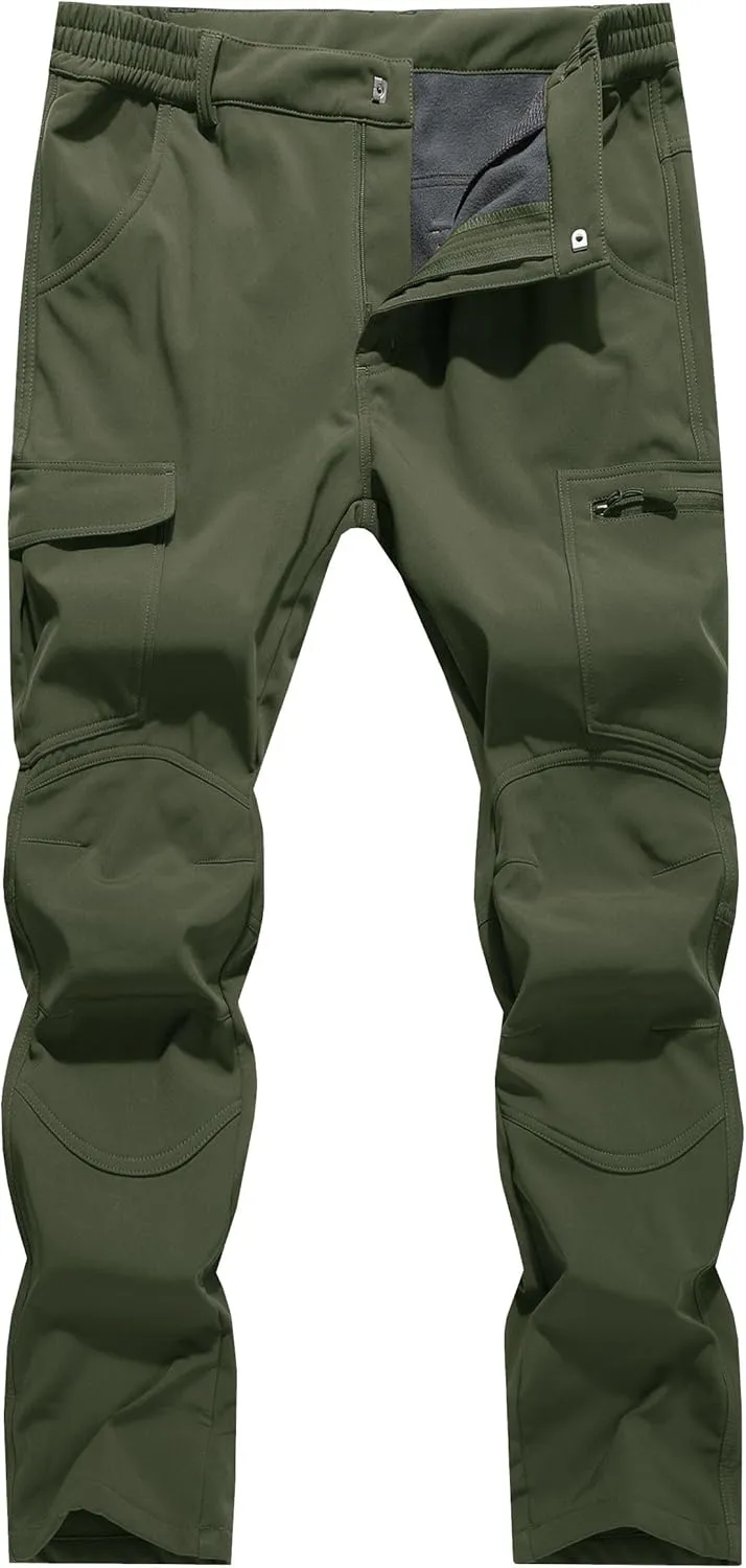 Men's Fleece Lined Outdoor Hiking Pants Waterproof Softshell Insulated Snow Ski Winter Camping Fishing Pants