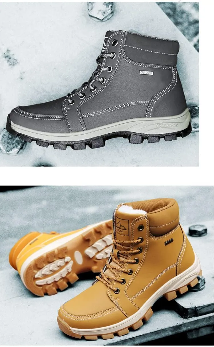 Men's Hiking Boots Warm Lining Snow Boot,Outdoor Non-slip Waterproof Good Arch Comfort Mid Top Ankle Boot