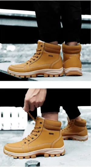 Men's Hiking Boots Warm Lining Snow Boot,Outdoor Non-slip Waterproof Good Arch Comfort Mid Top Ankle Boot