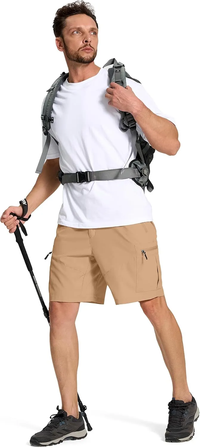 Mens Hiking Cargo Shorts with 6 Zipper Pockets 9" Quick-Dry Lightweight Short for Golf Casual Fishing