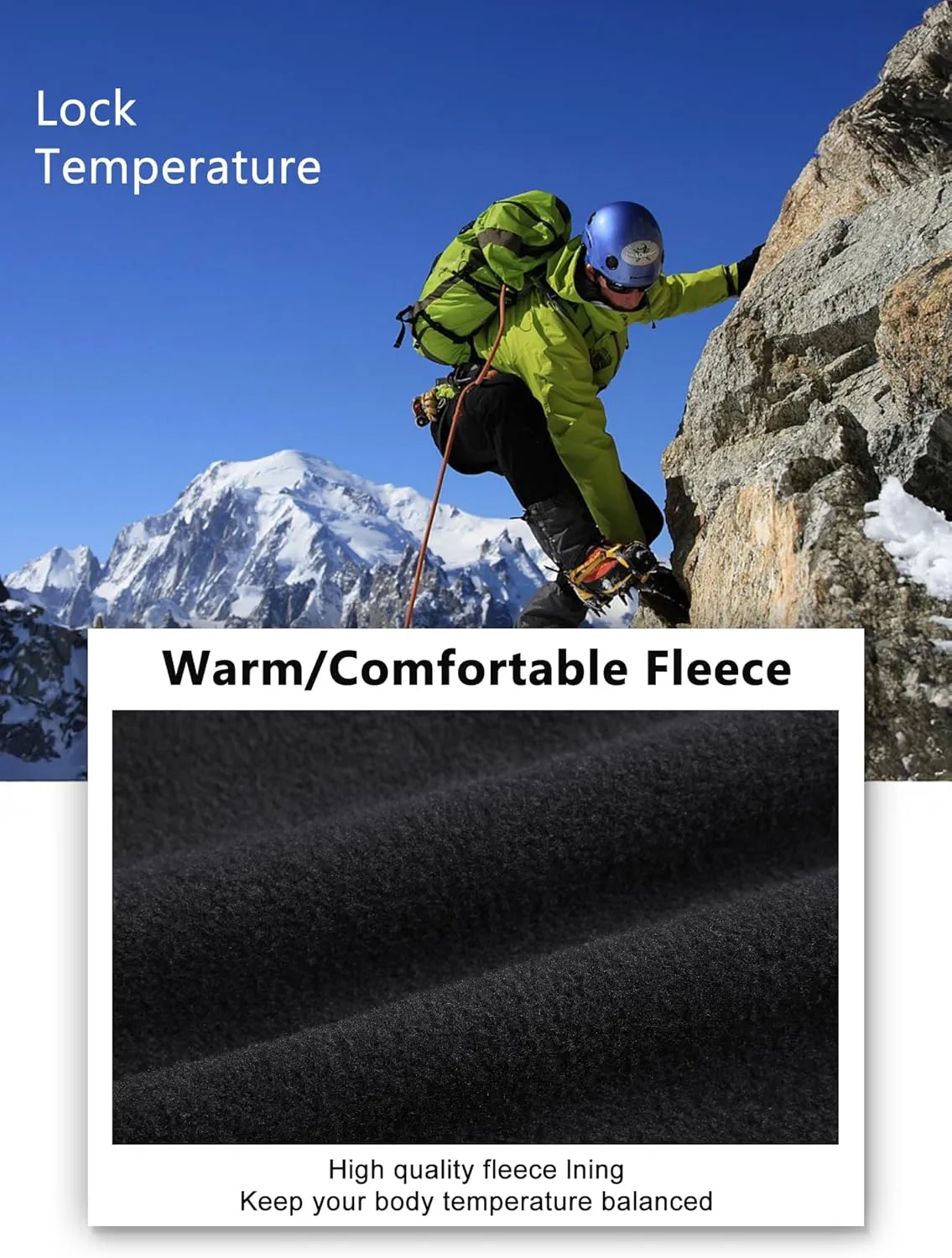 Mens Hiking Snow Pants Skiing Winter Fleece Lined Water Repellent Softshell Pants Outdoor Camping Walking Fishing