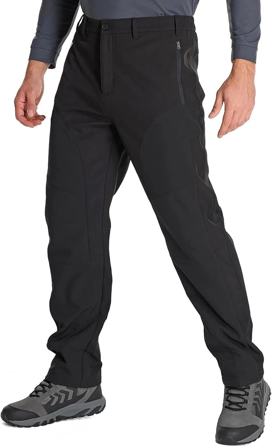 Mens Hiking Snow Pants Skiing Winter Fleece Lined Water Repellent Softshell Pants Outdoor Camping Walking Fishing