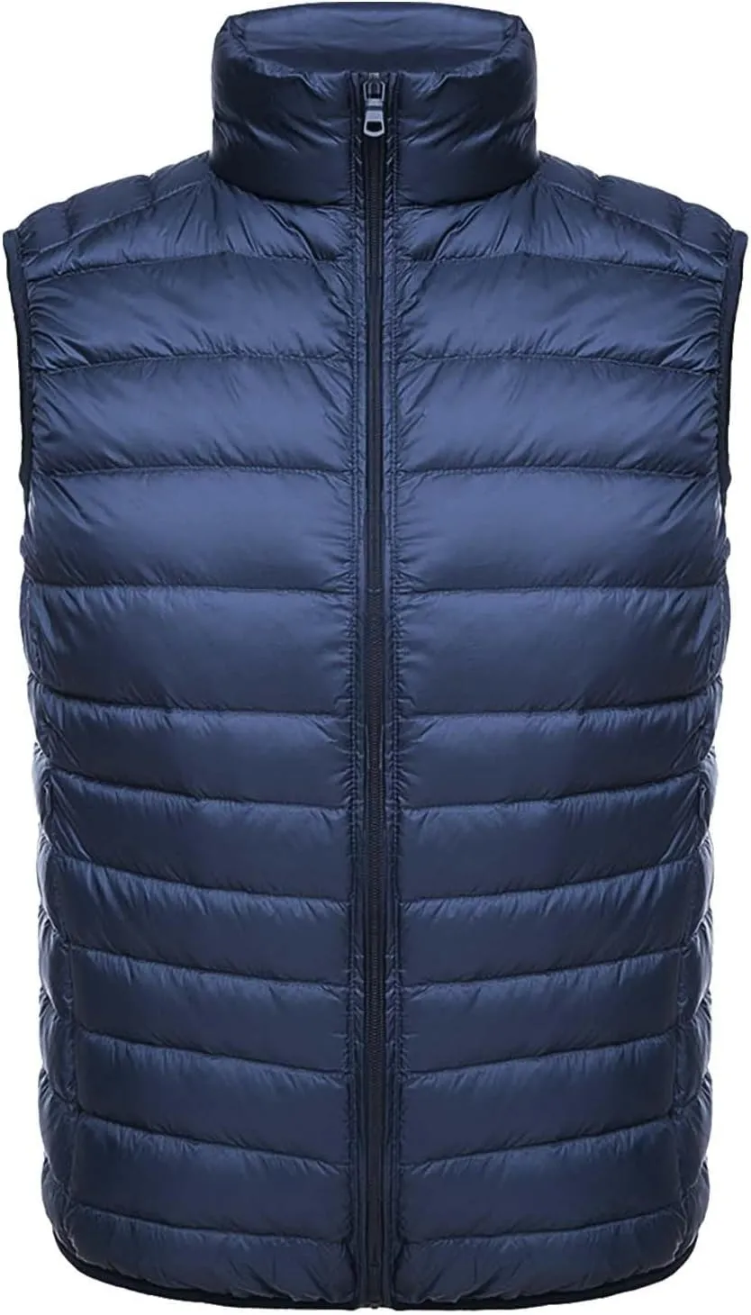 Men's Lightweight Puffer Vest Packable Warm Quilted Sleeveless Jacket Coats Waterproof Plain Outerwear for Work