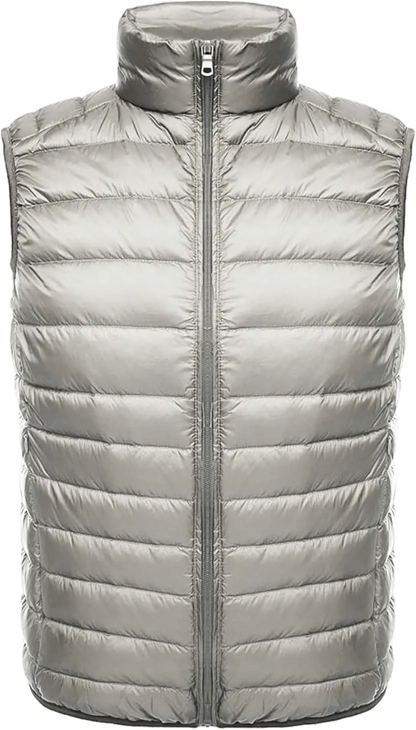 Men's Lightweight Puffer Vest Packable Warm Quilted Sleeveless Jacket Coats Waterproof Plain Outerwear for Work