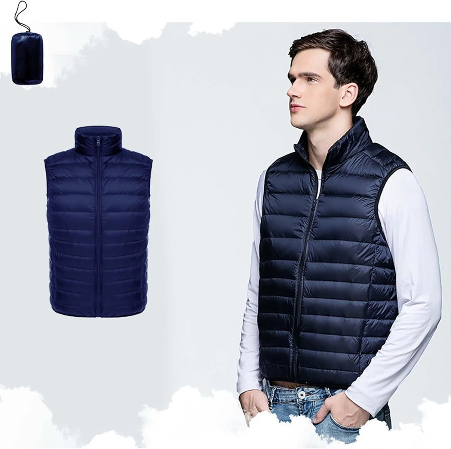 Men's Lightweight Puffer Vest Packable Warm Quilted Sleeveless Jacket Coats Waterproof Plain Outerwear for Work