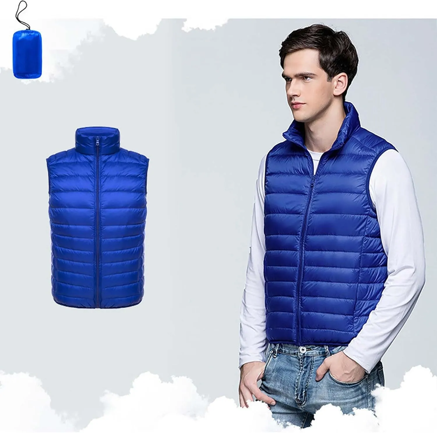 Men's Lightweight Puffer Vest Packable Warm Quilted Sleeveless Jacket Coats Waterproof Plain Outerwear for Work