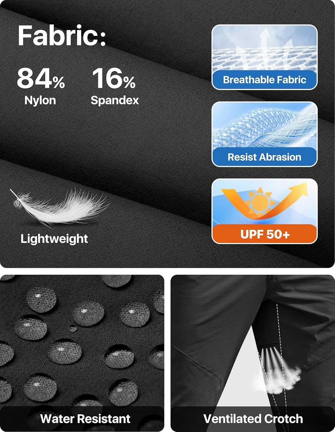 Men's Quick Dry Hiking Pants, Water-Resistant Lightweight Stretch Cargo Pants, Elastic Waist Work Pants with 7 Pockets