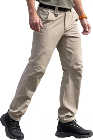 Men's Quick Dry Hiking Pants, Water-Resistant Lightweight Stretch Cargo Pants, Elastic Waist Work Pants with 7 Pockets