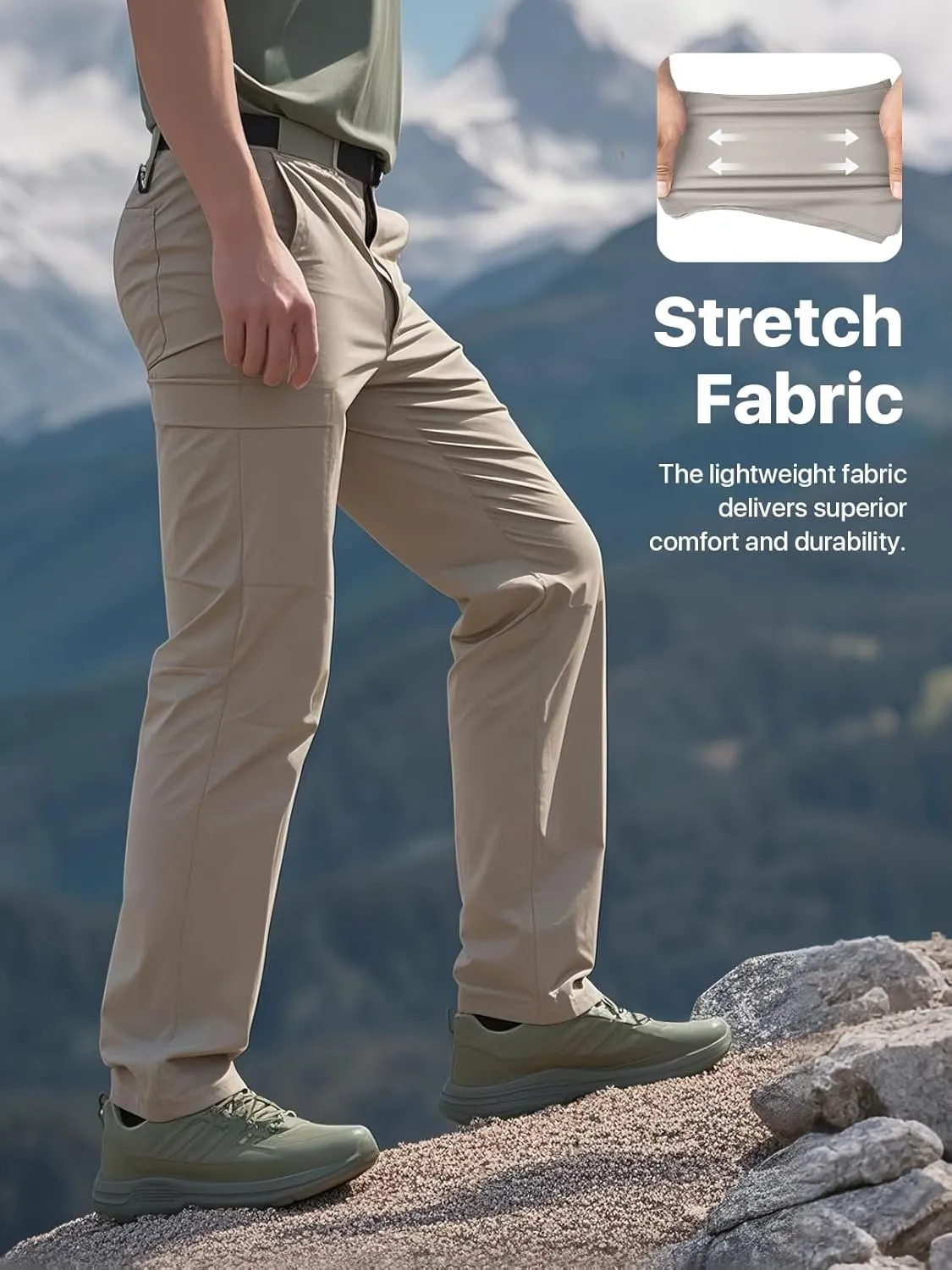 Men's Quick Dry Hiking Work Cargo Pants with Belt Lightweight Water-Resistant Stretch Pants for Fishing Outdoor Casual