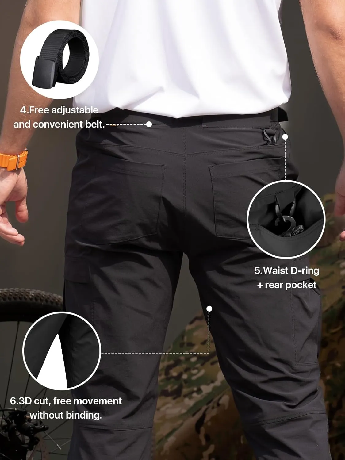 Men's Quick Dry Hiking Work Cargo Pants with Belt Lightweight Water-Resistant Stretch Pants for Fishing Outdoor Casual