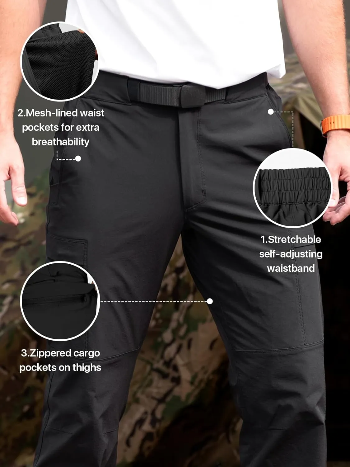 Men's Quick Dry Hiking Work Cargo Pants with Belt Lightweight Water-Resistant Stretch Pants for Fishing Outdoor Casual