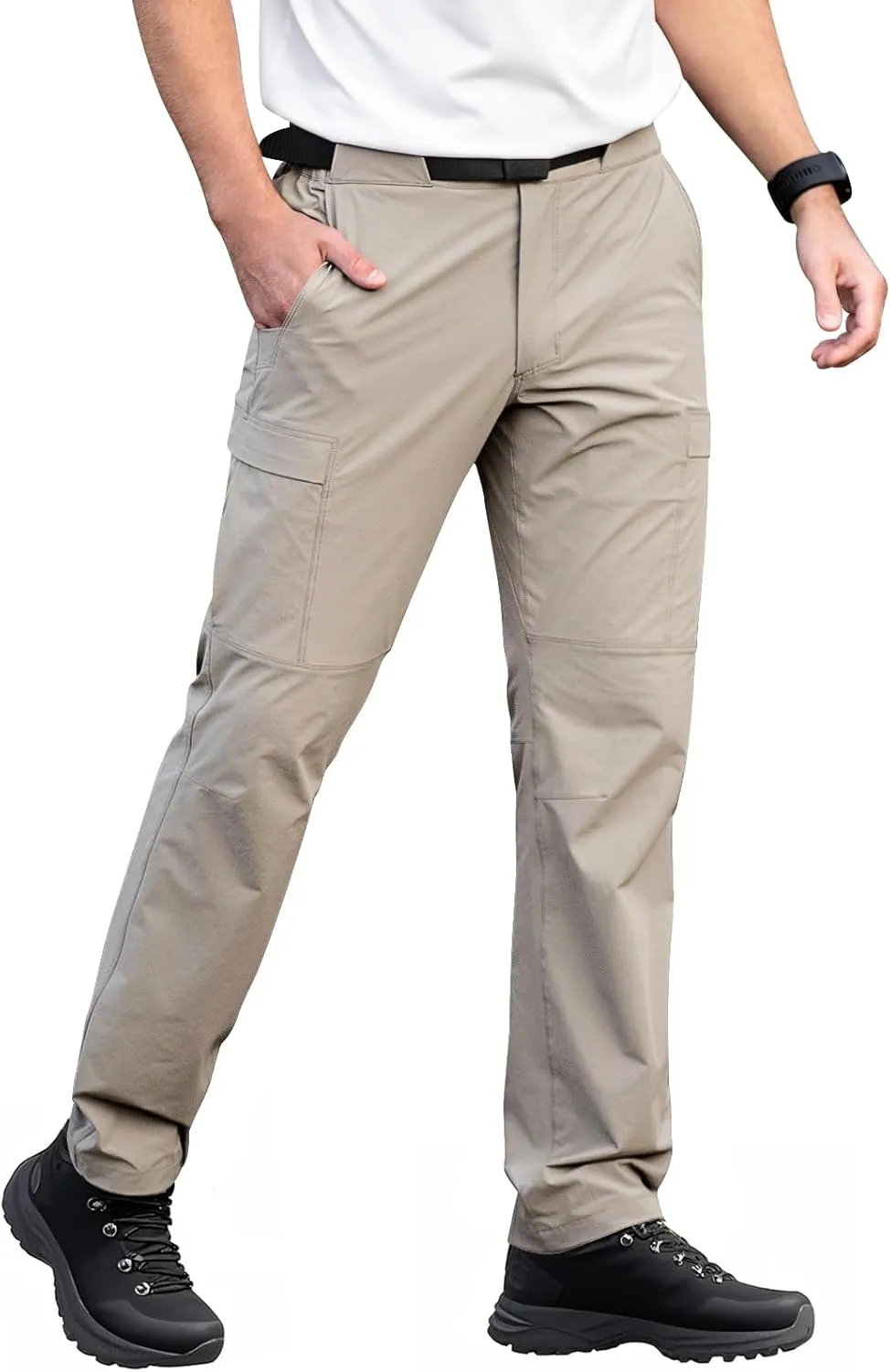 Men's Quick Dry Hiking Work Cargo Pants with Belt Lightweight Water-Resistant Stretch Pants for Fishing Outdoor Casual