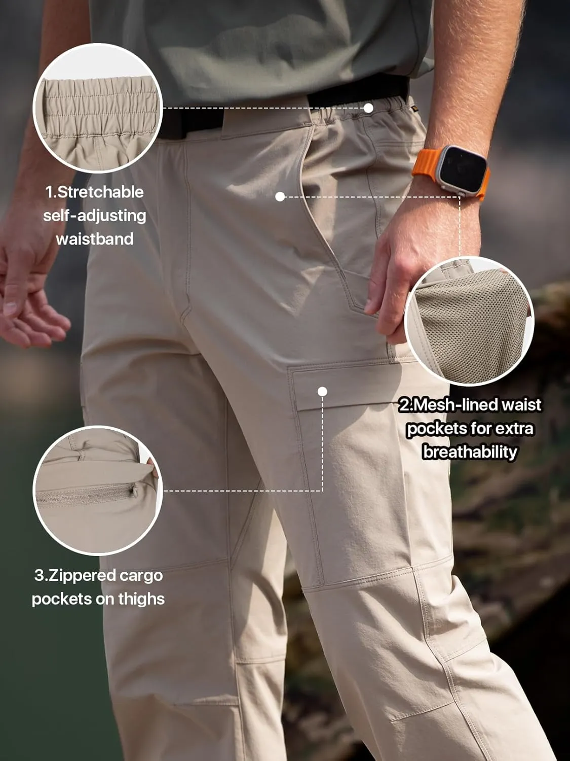 Men's Quick Dry Hiking Work Cargo Pants with Belt Lightweight Water-Resistant Stretch Pants for Fishing Outdoor Casual