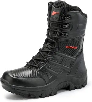 Men's Tactical Military Work Boots Side Zipper Lightweight Outdoor Motorcycle Boots Waterproof Combat Army Boots for Men