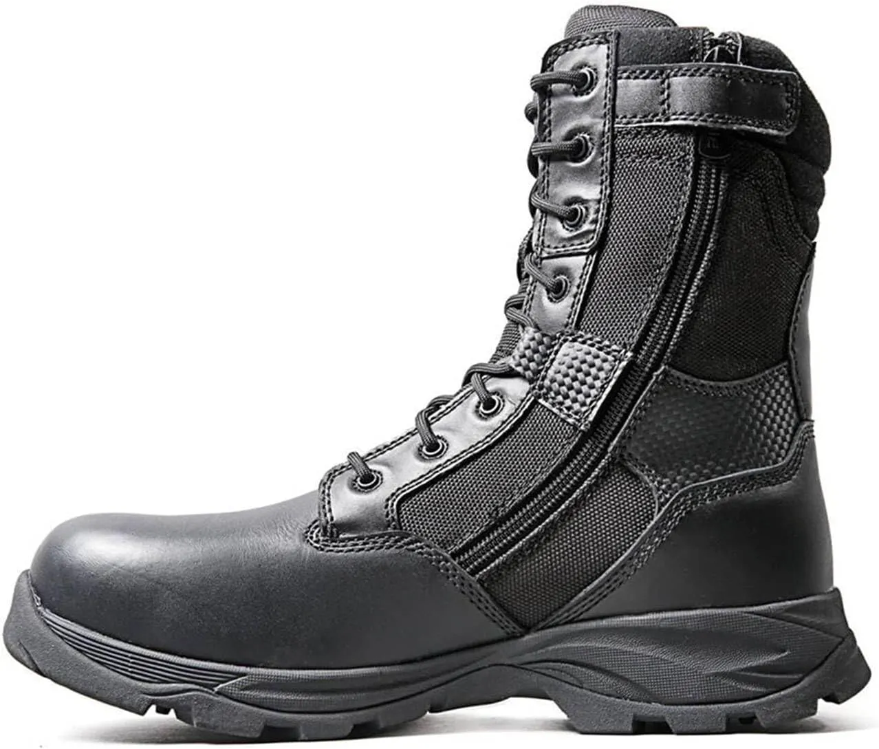 Men’s Tactical Waterproof Composite Toe Boots Max Pro 8” with Zipper - Oil & Slip Resistant Black Leather Boots