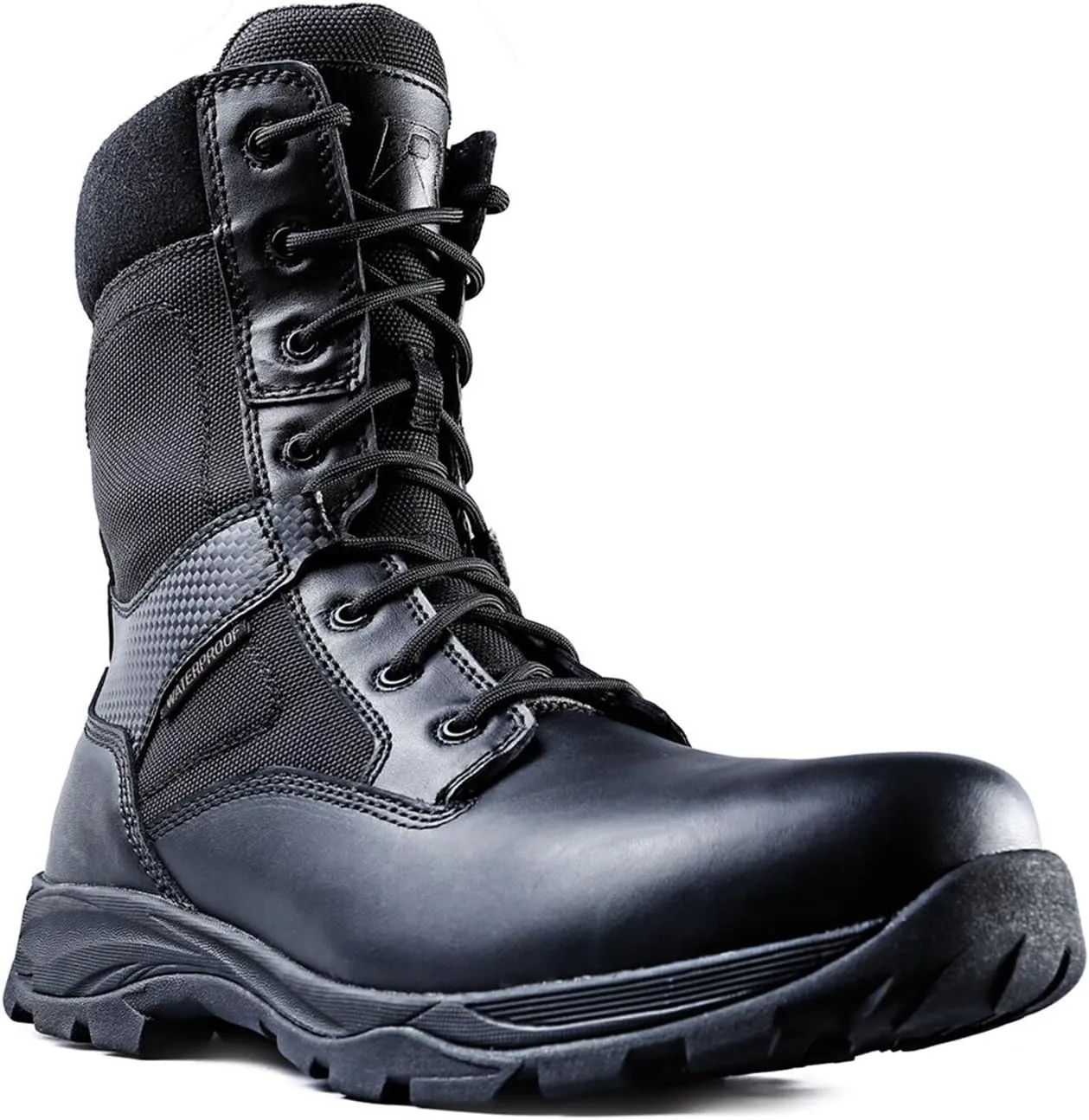Men’s Tactical Waterproof Composite Toe Boots Max Pro 8” with Zipper - Oil & Slip Resistant Black Leather Boots