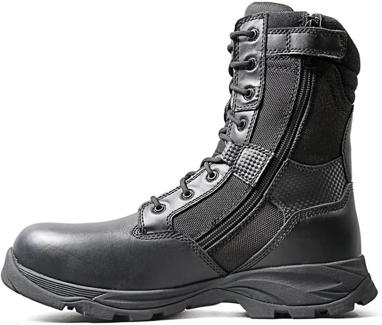 Men’s Tactical Waterproof Composite Toe Boots Max Pro 8” with Zipper - Oil & Slip Resistant Black Leather Boots