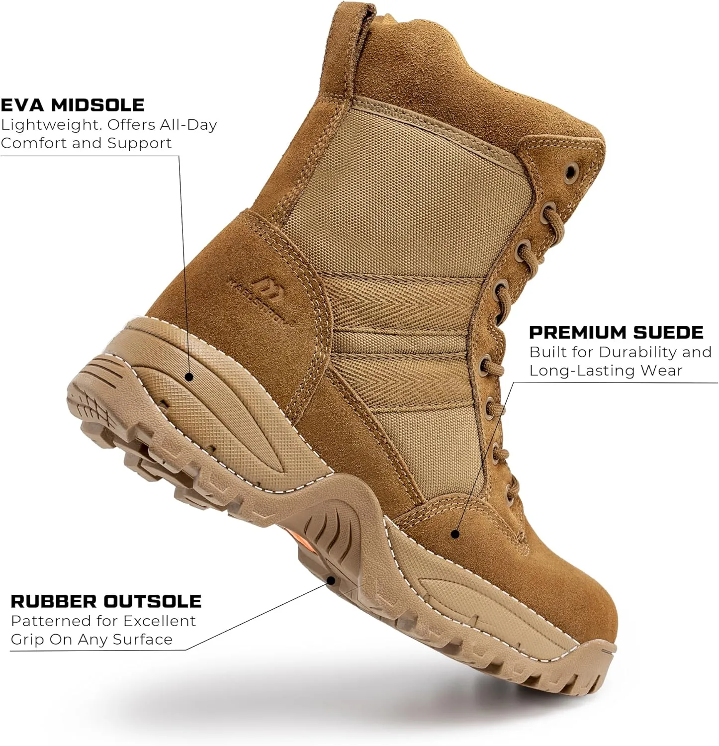Men's Tactical Work Boots with Side Zipper – Lightweight Leather Military Style, Comfortable, Durable and Breathable for Outdoors