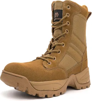 Men's Tactical Work Boots with Side Zipper – Lightweight Leather Military Style, Comfortable, Durable and Breathable for Outdoors
