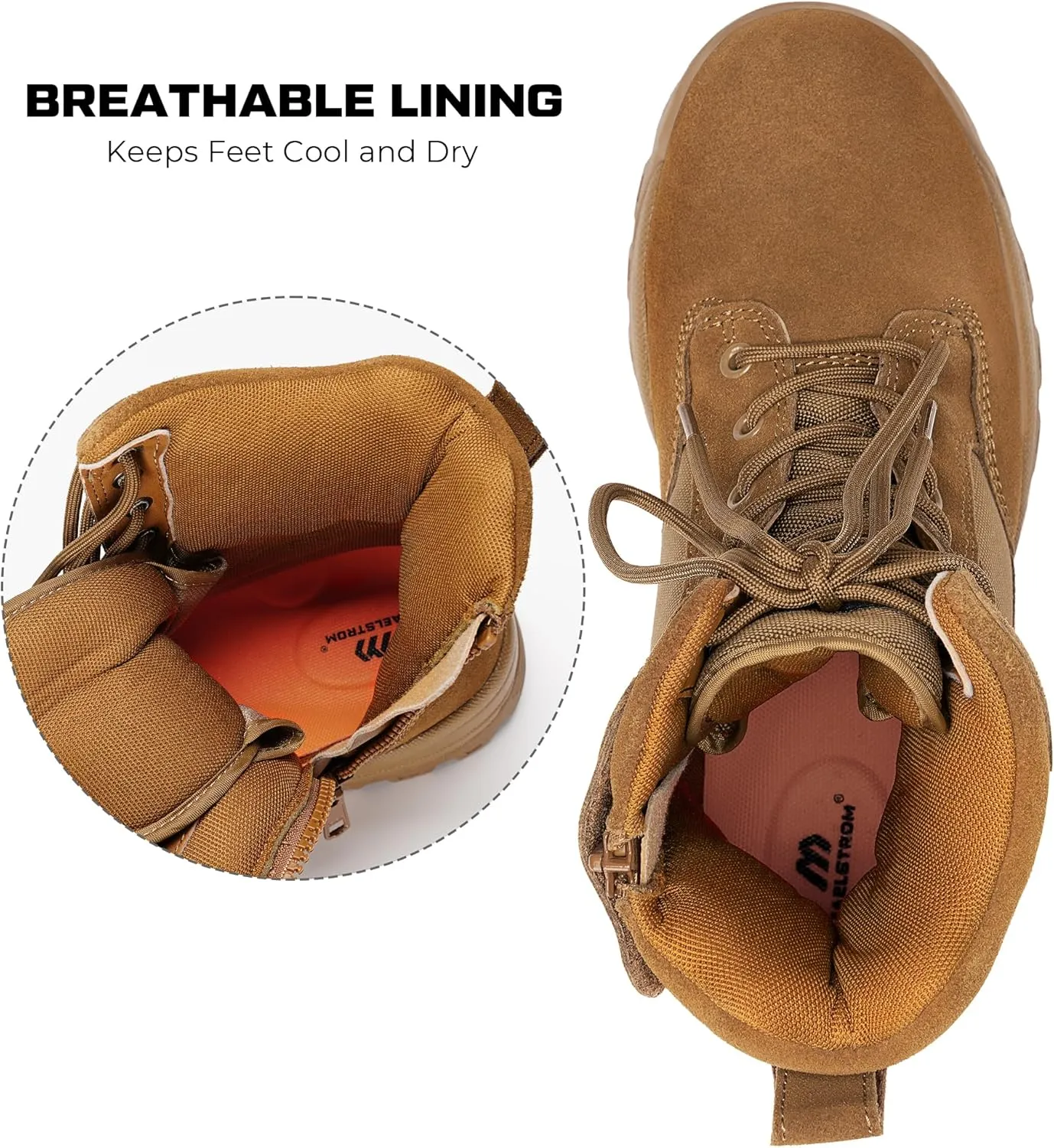 Men's Tactical Work Boots with Side Zipper – Lightweight Leather Military Style, Comfortable, Durable and Breathable for Outdoors
