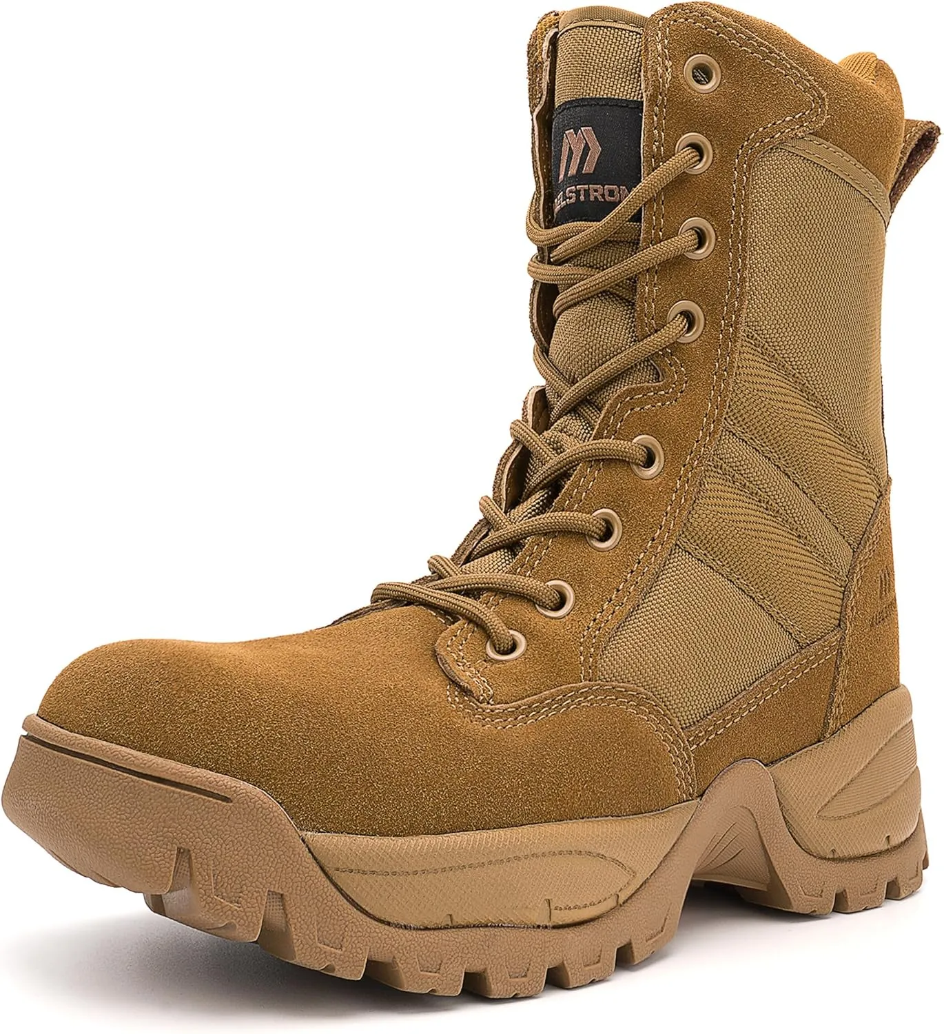 Men's Tactical Work Boots with Side Zipper – Lightweight Leather Military Style, Comfortable, Durable and Breathable for Outdoors